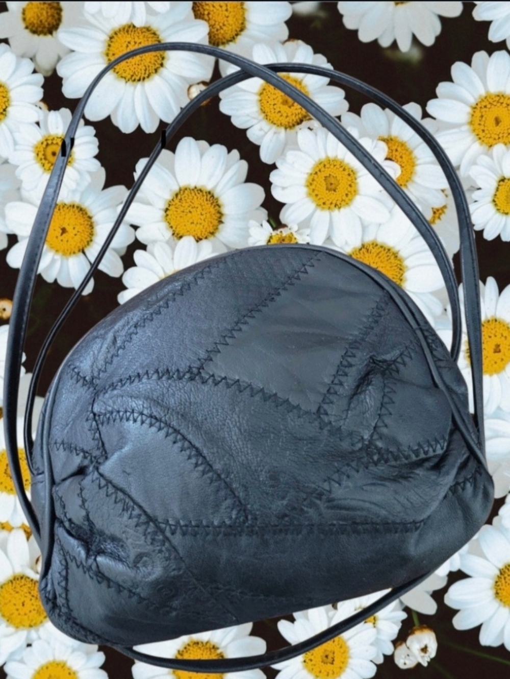 Genuine Leather Black Patchwork Crossbody Bag